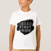 モダンHello First Grade Kids Black and White Tシャツ (正面)