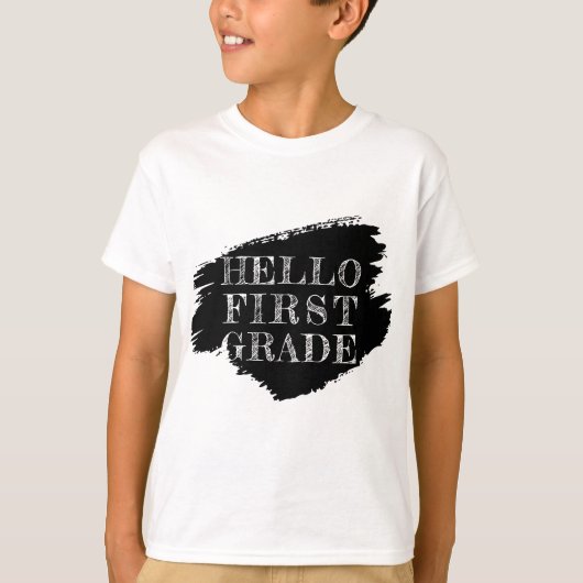 モダンHello First Grade Kids Black and White Tシャツ (正面)
