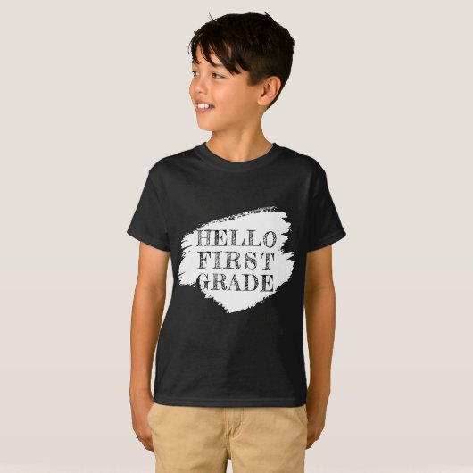 モダンHello First Grade Kids Black Tシャツ (正面フル)