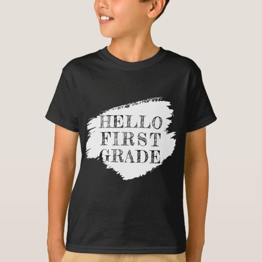 モダンHello First Grade Kids Black Tシャツ (正面)