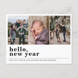 モダンHello Happy New Yearシンプル3 Photo Collage シーズンポストカード