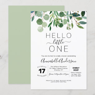 モダンHello Little One Greenery Baby Shower 招待状