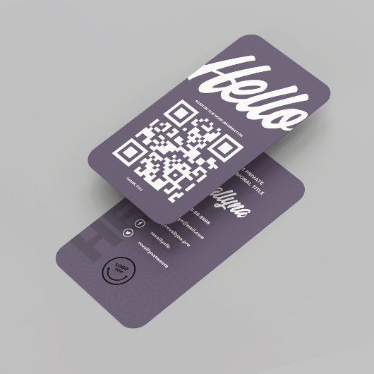 モダンHELLO MONOGRAMロゴDAVY GRAY QRコード 名刺