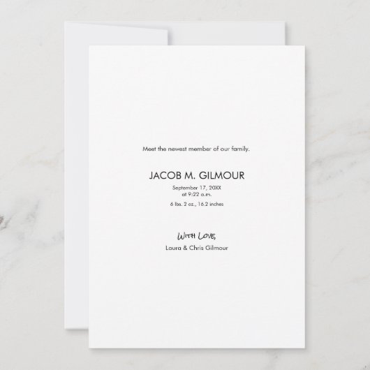 モダンHello Photo紹介男の赤ちゃん誕生 案内状 (裏面)