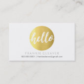 モダンHELLO SCRIPTハンドドローはっきりしたド先端金ゴールドフォイル 名刺 (正面)