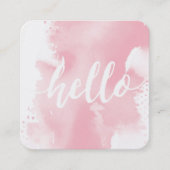 モダンHELLO SCRIPT水色芸術品を気取った赤面ピンク スクエア名刺 (正面)
