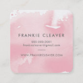 モダンHELLO SCRIPT水色芸術品を気取った赤面ピンク スクエア名刺 (裏面)
