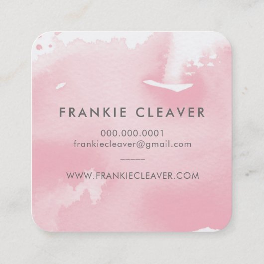 モダンHELLO SCRIPT水色芸術品を気取った赤面ピンク スクエア名刺 (裏面)