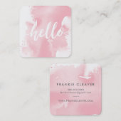 モダンHELLO SCRIPT水色芸術品を気取った赤面ピンク スクエア名刺 (正面/裏面)