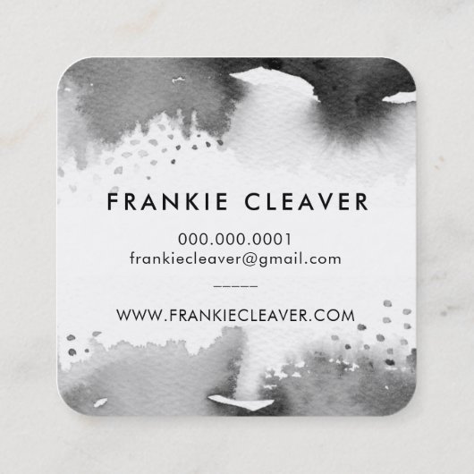 モダンHELLO SCRIPT水芸術品を気取った色スプラッシュグレー スクエア名刺 (裏面)