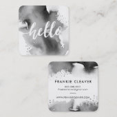 モダンHELLO SCRIPT水芸術品を気取った色スプラッシュグレー スクエア名刺 (正面/裏面)