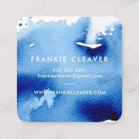 モダンHELLO SCRIPT水芸術品を気取った色スプラッシュブルー スクエア名刺 (裏面)