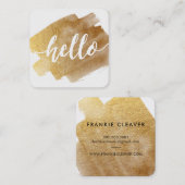 モダンHELLO SCRIPT LUXE金ゴールドブラシストローク スクエア名刺 (正面/裏面)