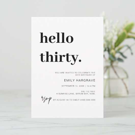 モダンHello Thirty 30 Birthday Party Invitation 招待状 (スタンド正面)