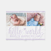 モダンHello World Lavender Purpleフォトコラージュ フリースブランケット (正面(横))