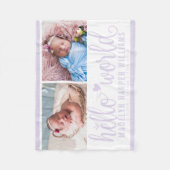 モダンHello World Lavender Purpleフォトコラージュ フリースブランケット (正面)
