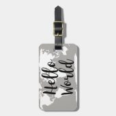 モダンHello World Mapシルエット ラゲッジタグ (正面縦)