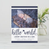 モダンHello World Navyフォト誕生Stat 案内状 (スタンド正面)
