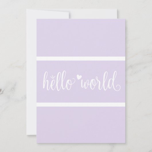 モダンHello World Photo Purple誕生Stat 案内状 (裏面)