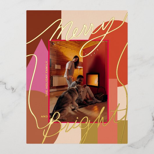 モダンHoliday Bright Your Photo Geometric 箔シーズンポストカード (正面)