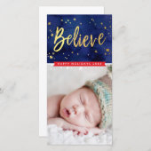 モダンHOLIDAY GREETING信じ金ゴールド・スクリプト・タイプ シーズンカード (正面/裏面)