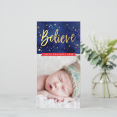 モダンHOLIDAY GREETING信じ金ゴールド・スクリプト・タイプ シーズンカード (スタンド正面)