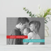 モダンHoliday Photo Card (赤/ティール（緑がかった色）) シーズンカード (スタンド正面)