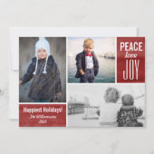 モダンHoliday Red Peace Love Joy Photo Collage シーズンカード (正面)
