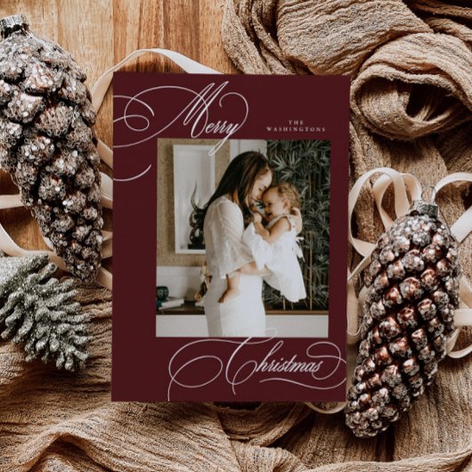 モダンHoliday Script Merry Christmasフォトカード シーズンカード