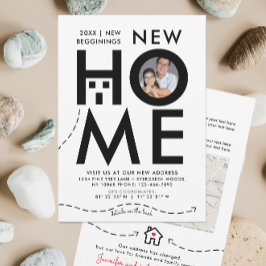 モダンHouse Black And White New Addressマップ 招待状