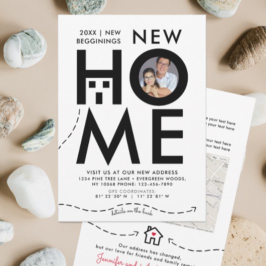 モダンHouse Black And White New Addressマップ 招待状