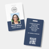 モダンID写真 従業員QRセキュリティ ブルーネイビー バッジ (表裏)