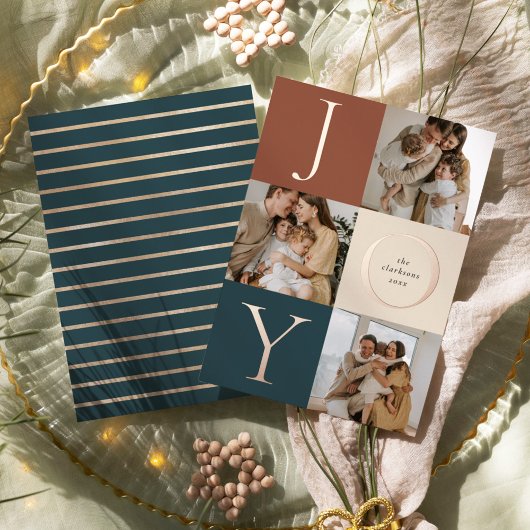 モダンJOYストライプ Neutralホリデーフォト 箔シーズンカード