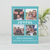 モダンJoyful Christmas Blue Photo Collage シーズンカード (スタンド正面)