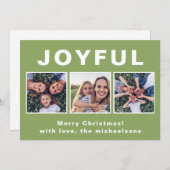 モダンJoyful Christmas Green Photo Collage シーズンカード (正面/裏面)