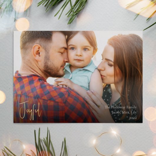 モダンJoyful Christmas Scriptフルフォト金ゴールド 箔シーズンカード