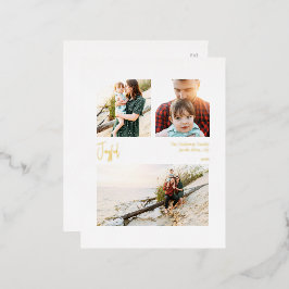 モダンJoyful Christmas Script 3枚の写真金ゴールド 箔シーズンポストカード
