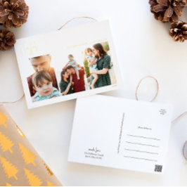 モダンJoyful Christmas Script 3枚の写真 |金ゴールド 箔シーズンポストカード