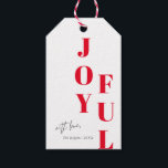 モダンJoyful Type Red & White Christmas Holiday ギフトタグ<br><div class="desc">非対称のモダンスタック型と挨拶を特徴とするクリスマス、休日のギフトのシンプルラベル。</div>