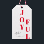 モダンJoyful Type Red & White Christmas Holiday ギフトタグ<br><div class="desc">非対称のモダンスタック型と挨拶を特徴とするクリスマス、休日のギフトのシンプルラベル。</div>