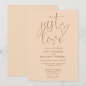 モダンJust Love Script Soft Peach 結婚's 招待状 (正面/裏面)