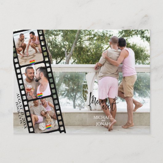 モダンLGBTQ 4 PHOTO Filmstrip Save the Date ポストカード (正面)