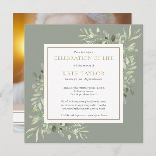 モダンLife Photo Squareの葬儀お祝い 招待状 (正面/裏面)