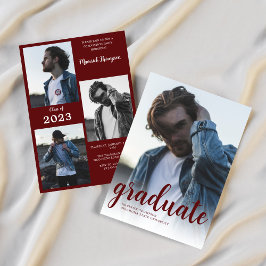 モダンMaroon Burgundy写真卒業パーティー 招待状