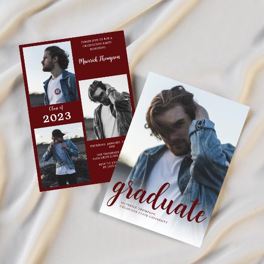 モダンMaroon Burgundy写真卒業パーティー 招待状