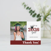 モダンMaroon Photo Graduation Thank ポストカード (スタンド正面)