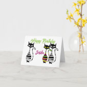 モダンMid Century Cats編集可能文字 カード (黄色い花)