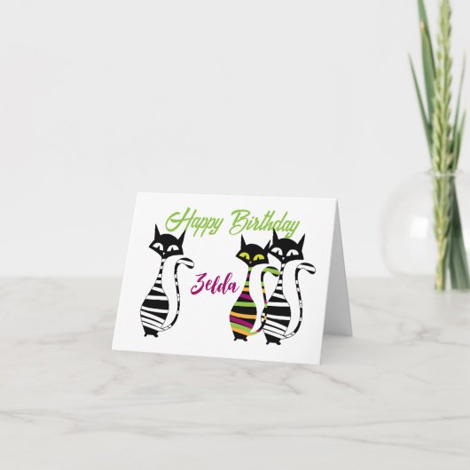 モダンMid Century Cats編集可能文字 カード (正面)