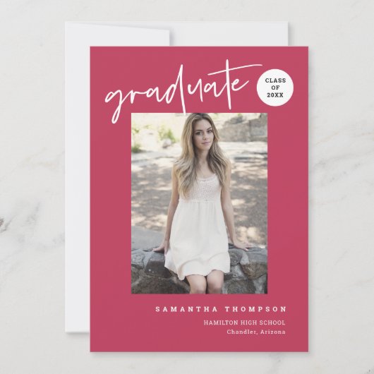 モダンMinimalist Magenta School Gradパーティー写真 招待状 (正面)