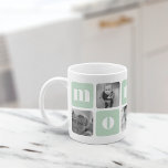 モダンMommy Photo Collage コーヒーマグカップ<br><div class="desc">こカスタマイズの可愛いマモダングのデザイン祝がお母さんの日よ！デザインは、セリフレ淡い色のスレタリングでミント緑の文字ブロックと写真の交互の正方形をモダン特徴とする。提供されたお気に入りのテンプレートを使用して、あなたの正方形の写真の5つ（Instagramに最適！）を追加。</div>